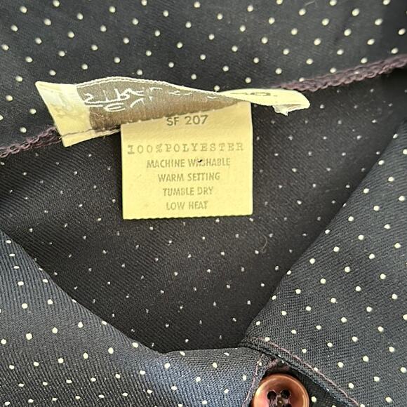 Levi Strauss Button Down Blouse Blue with White Polka Dots Dark Academia Size L - Picture 7 of 12